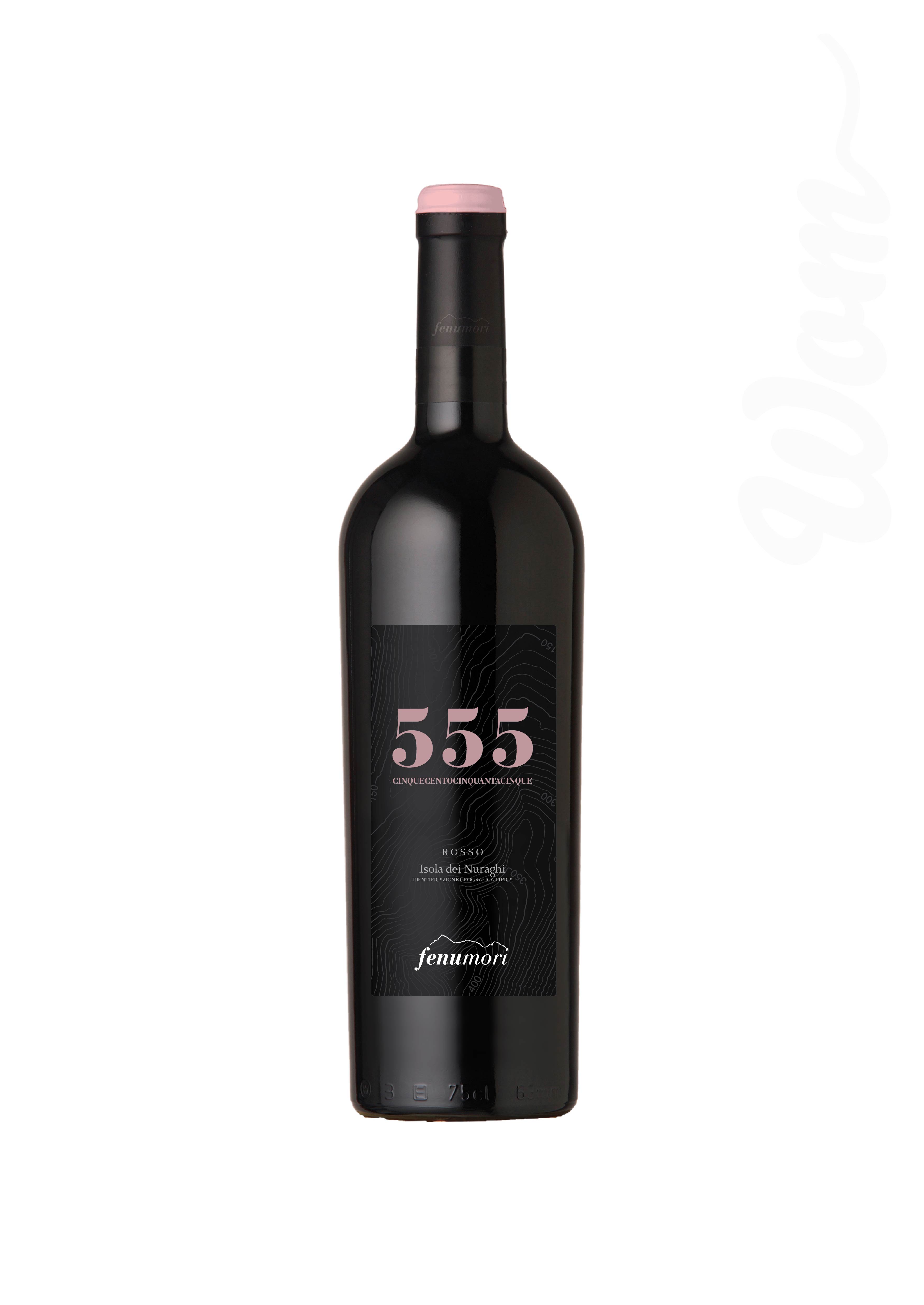 Bottle of 555 red wine from the Fenu-Mori family farm